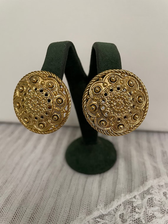 Boucles D'oreilles Anciennes à Clip Style Baroque Rétro - Occasion, Couleur Dorée, Fermoir Clip (sans Perçage Nécessaire) - Bijou Vintage