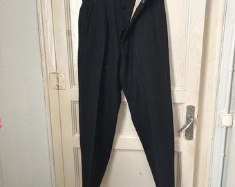 Men's 1950s Tuxedo Button Fly Pin Striped Trousers 33