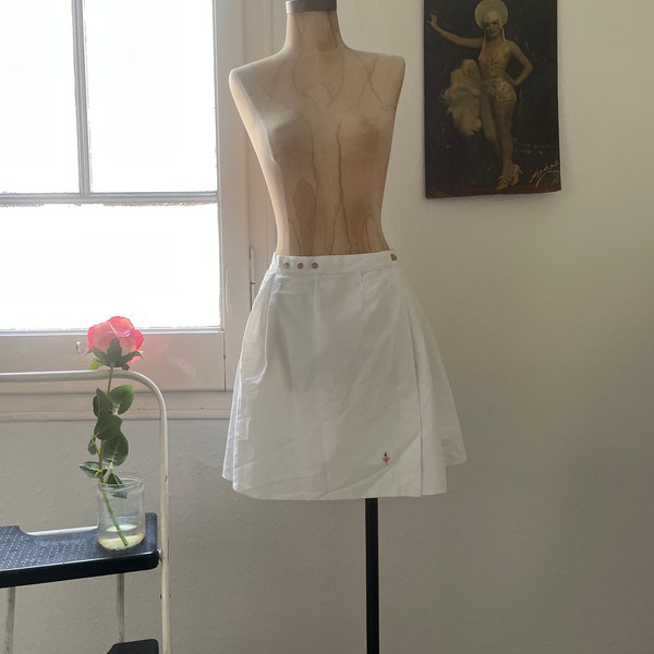 Vintage White Tennis Skirt, Athletic Mini Skirt, Flared Pleated Wrap Skirt, Above the Knee Length Sporty Skirt, Olympics Logo Tennis Skirt M