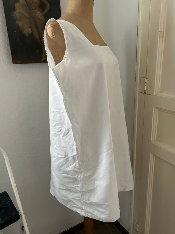 Antique White Linen Smock Dress Sleeveless Nightg… - image 9