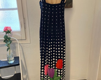 Vintage Pertegaz Maxi Dress: 70s Polka Dot Tulip Gown