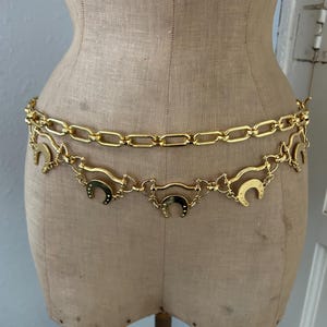 Vintage NOS Gold Tone Equestrian Horseshoe Charm Chain Link Belt