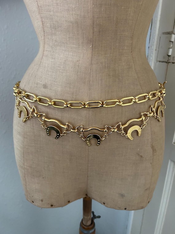 Vintage NOS Gold Tone Equestrian Horseshoe Charm Chain Link  display picture 1