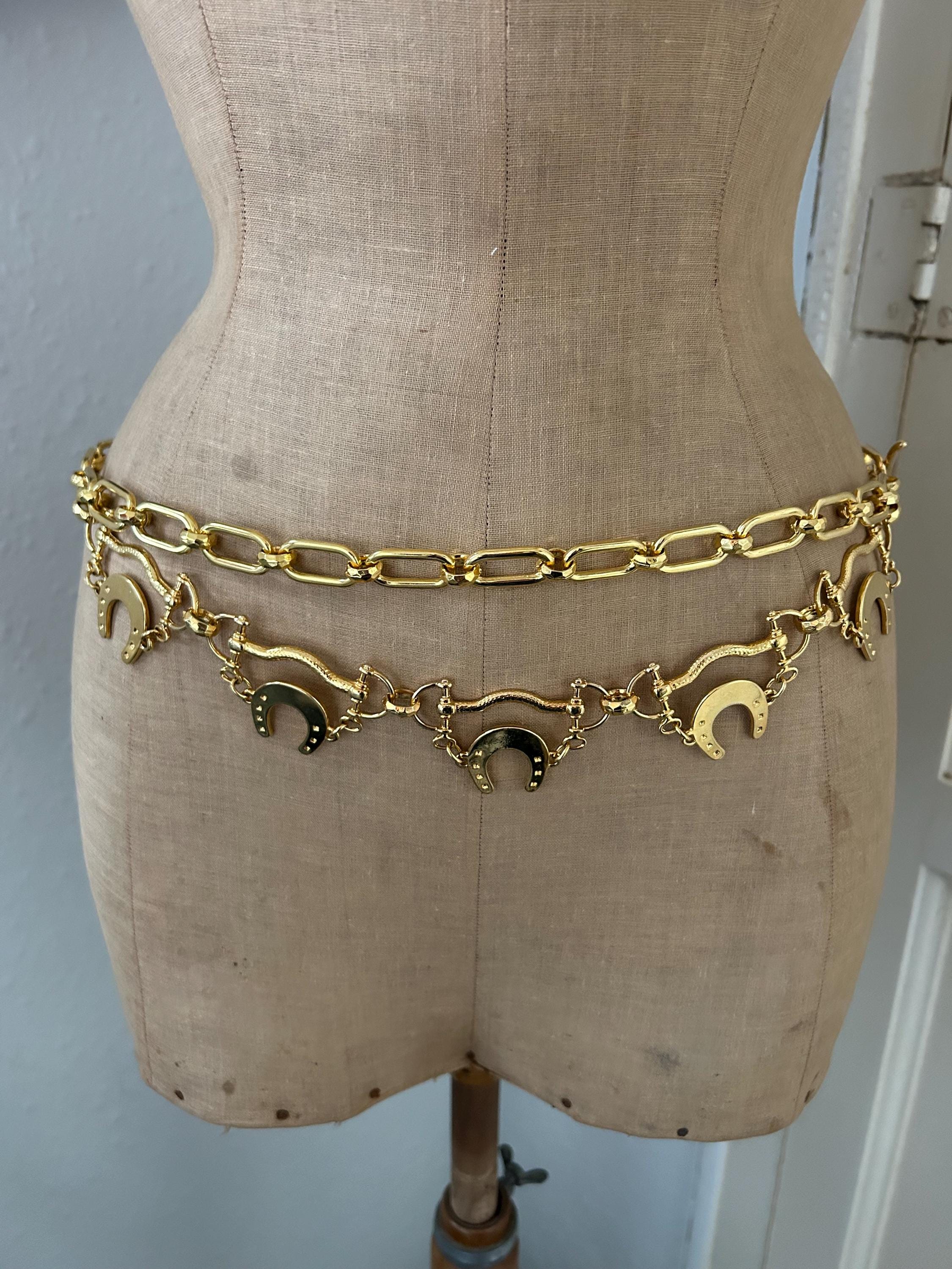 Awesome retro gold link swag belt size medium Women Gold Metal Chain Links Wave Side Front Fashion Belt  main image 3
