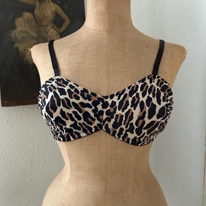Vintage 1950s Vanity Fair Leopard Print Nylon Tricot Bra Size 38