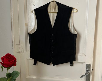 Vintage 1930s Men’s Charcoal Pin Striped Wool Waistcoat Vest