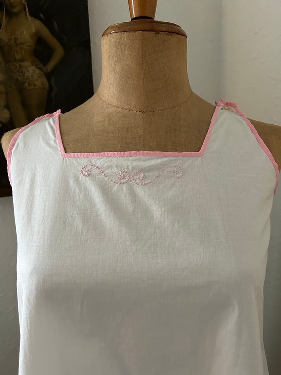 Antique White Cotton Tank Top Camisole with Pink … - image 3