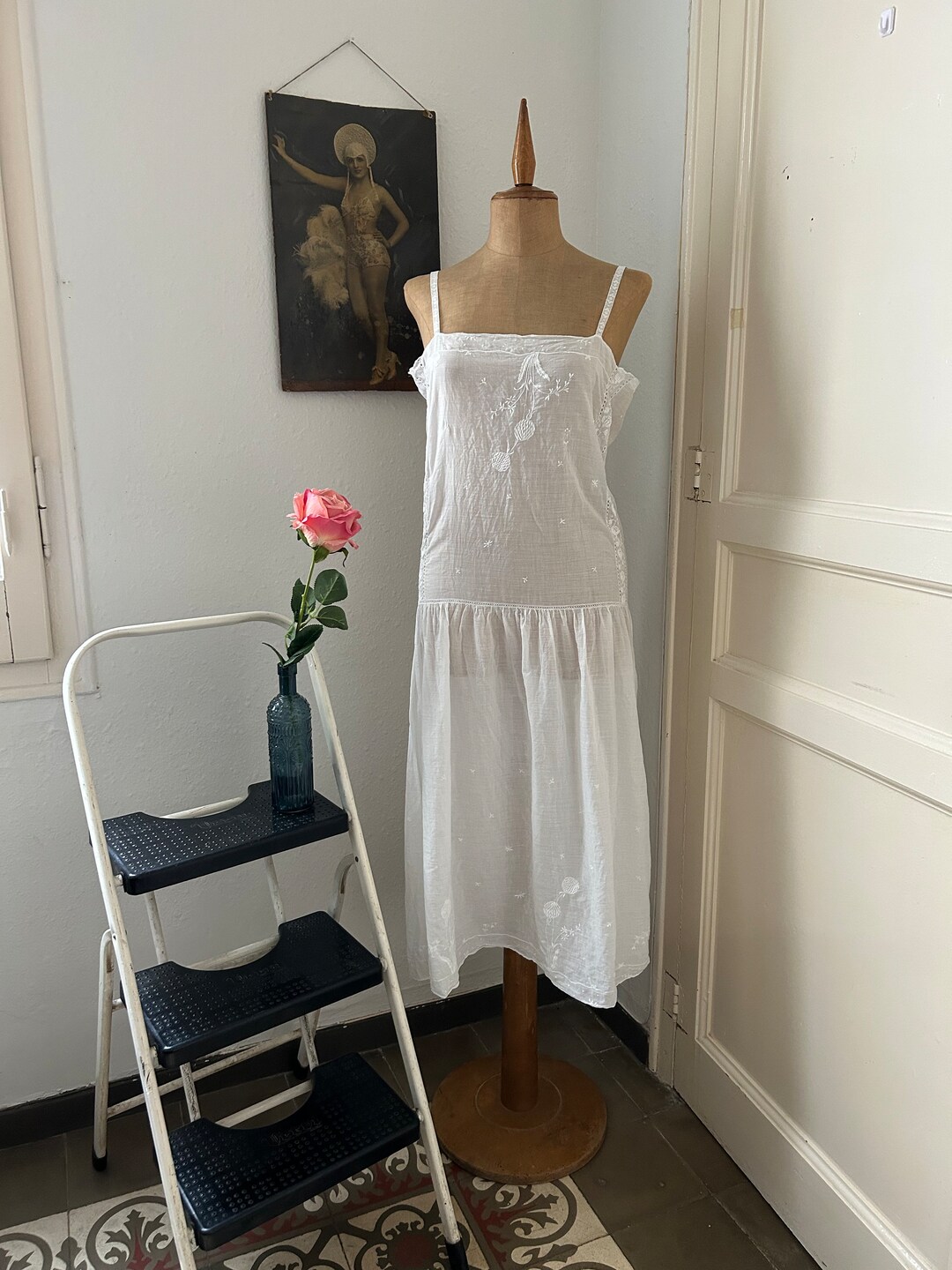 Antique Embroidered White Cotton Voile Drop Waist Nightgown Etsy