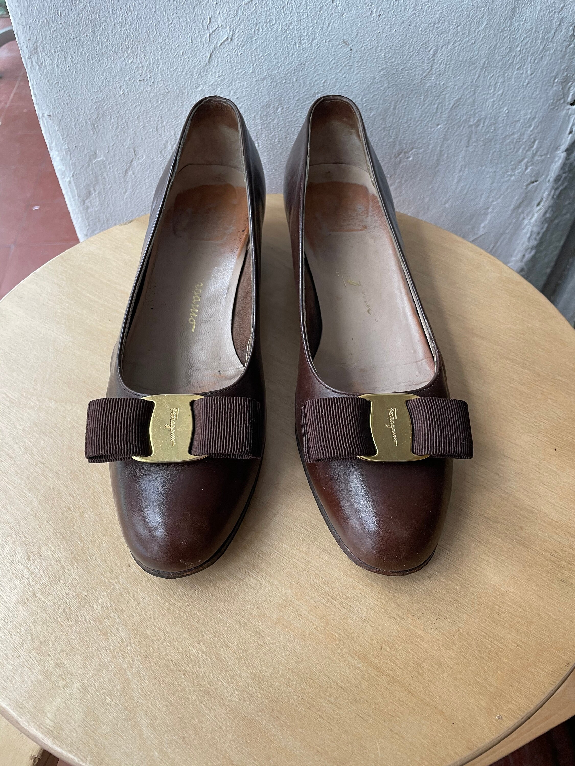 Vintage Ferragamo Vara Bow Flats Size 6 1/2 C Chocolate Brown | Etsy