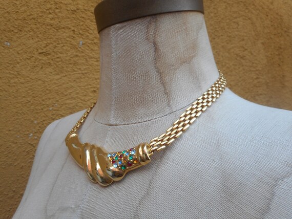 Vintage 1980s Chunky Gold Flat Chain Statement Ne… - image 3