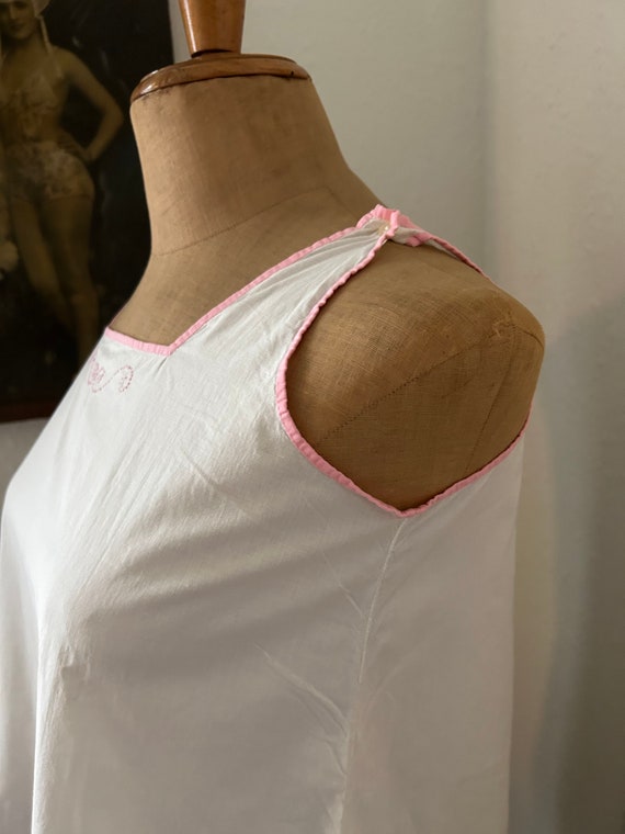 Antique White Cotton Tank Top Camisole with Pink … - image 8