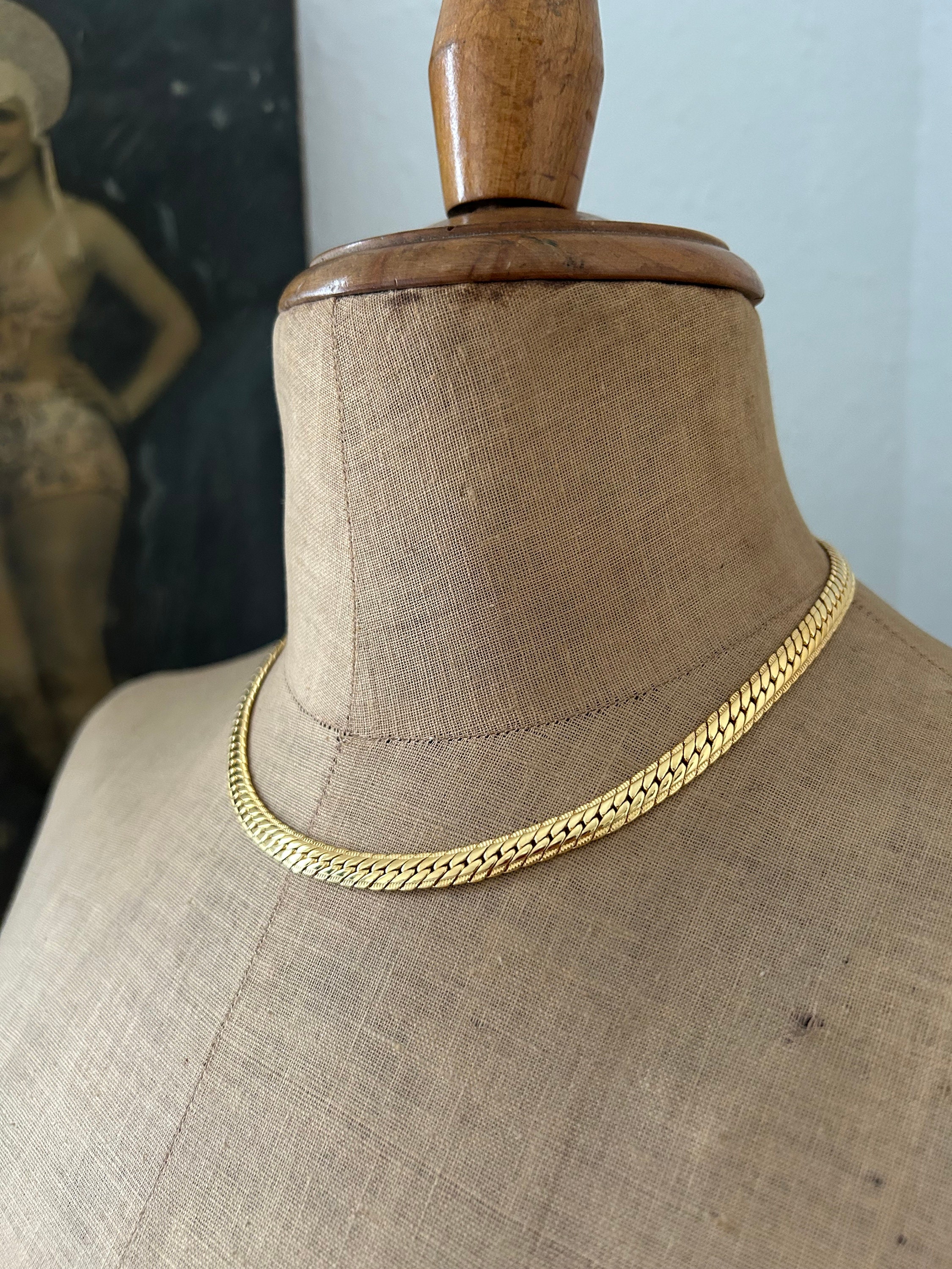 NOS Vintage 14K Gold Plated Flat Woven Chain Necklace, Gift