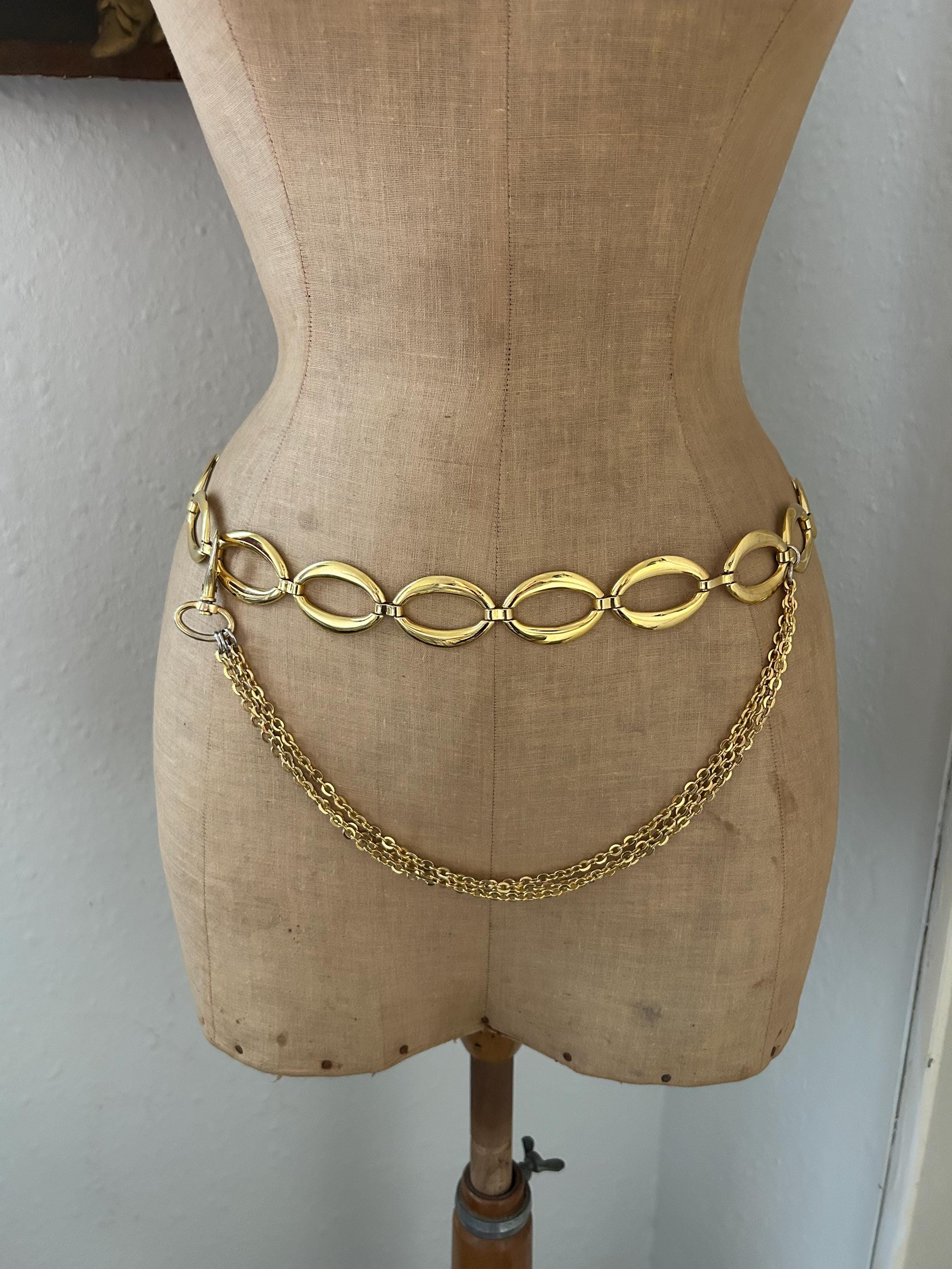 Vintage 1980\'s chunky gold double chain belt O/S station links textured disks 80s Gold Chain Belt - Etsy main image 3