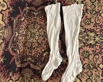 Bas Victoriens Antiques en Coton Tricoté, Chaussettes Genoux 19ème Siècle