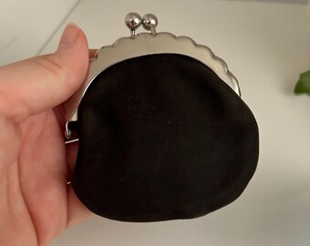 Choose Your Vintage Charcoal Gray Suede Leather Coin Purse with Silver Kiss Lock Frame