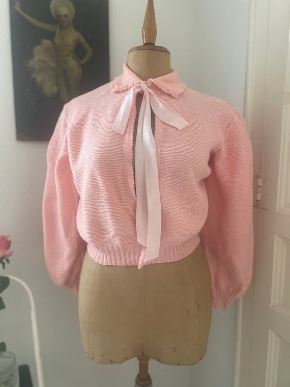Vintage Hand Knitted Pink Sweater w/ Open Middle,… - image 2