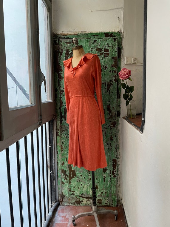 NOS Vintage Orange Dress, 70s does 30s Hourglass … - image 1