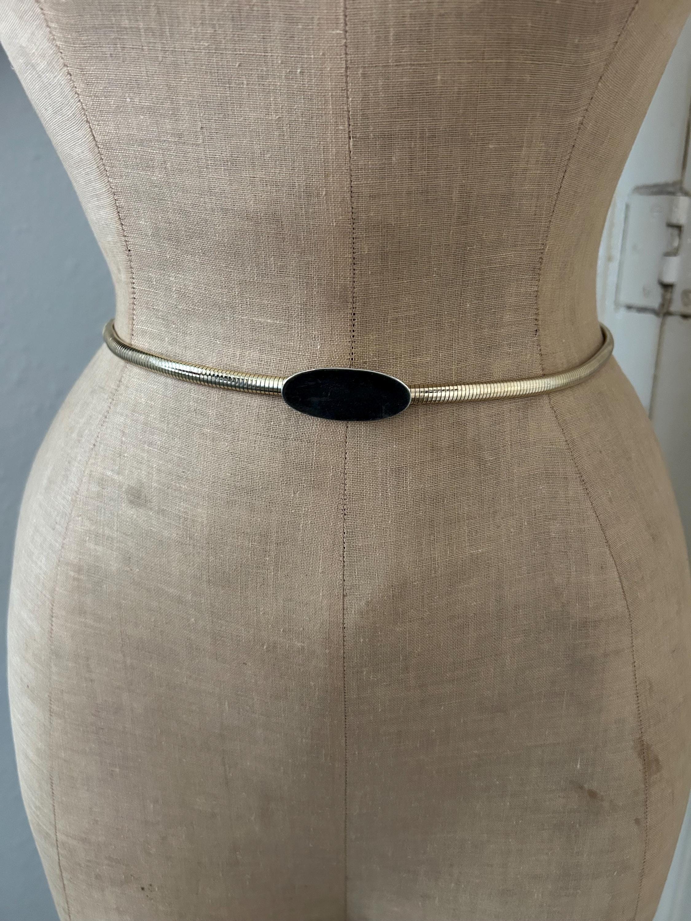 Vintage 80s Gold Tone Coil Belt: Stretchy Skinny Metal Belt 