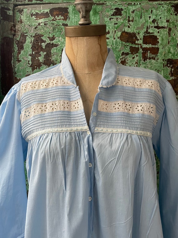 Vintage 1930s Blue Cotton Nightgown, Antique Long… - image 4