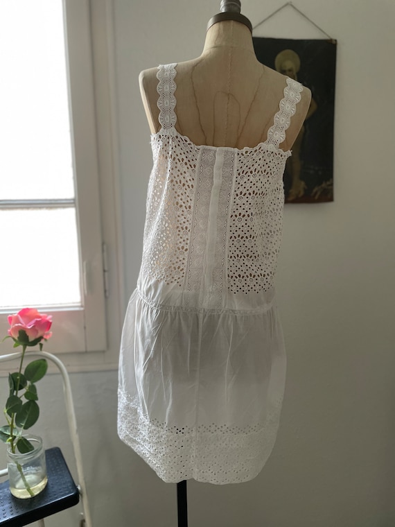 Antique White Eyelet Lace Cotton Chemise Size Sma… - image 9