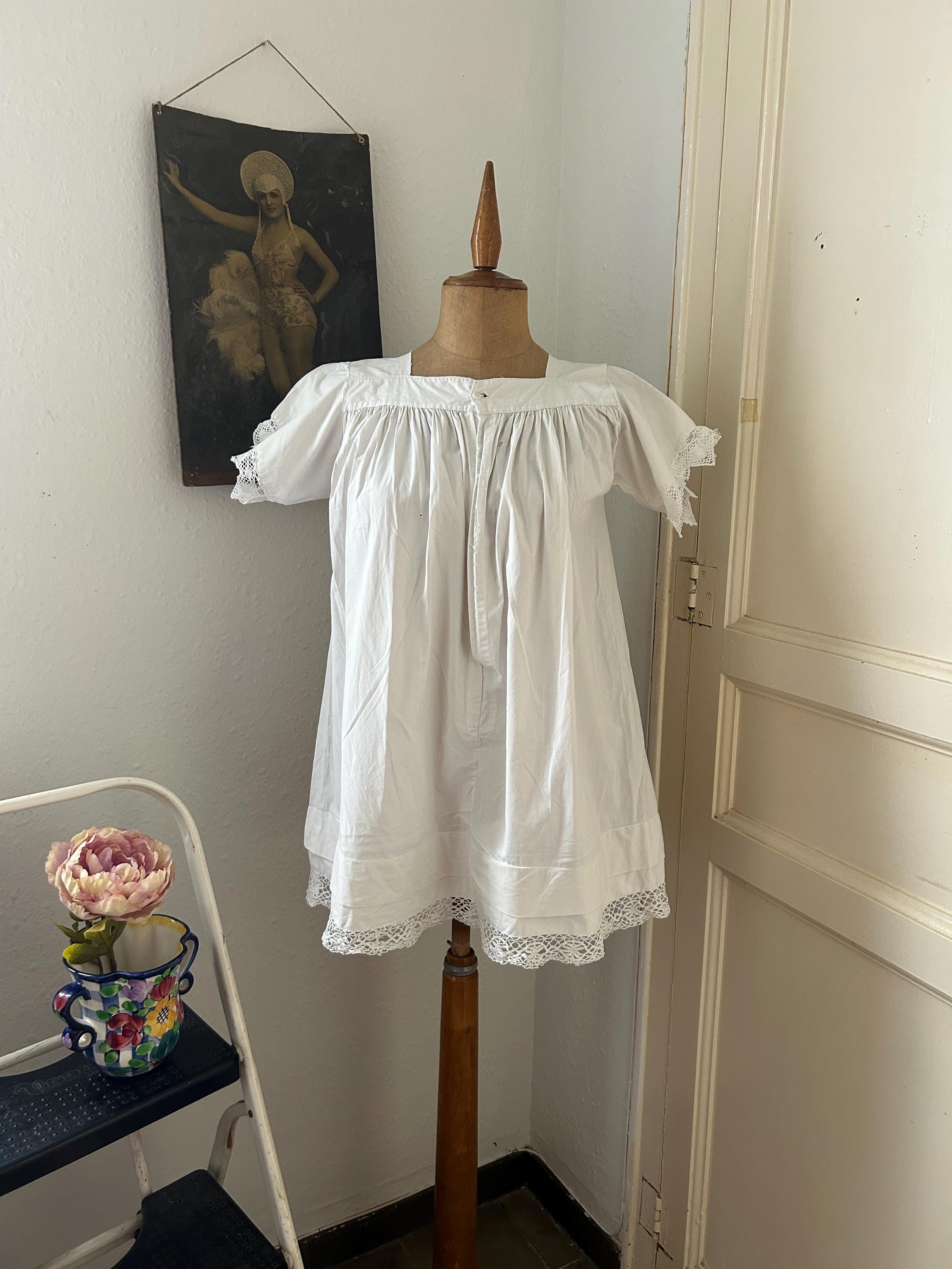 For Repair Antique White Cotton Choir Boy Smock Top With Lace Trim