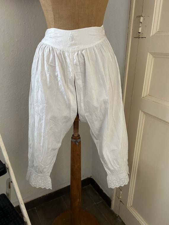 Antique White Cotton Split Leg Bloomers with Brod… - image 2