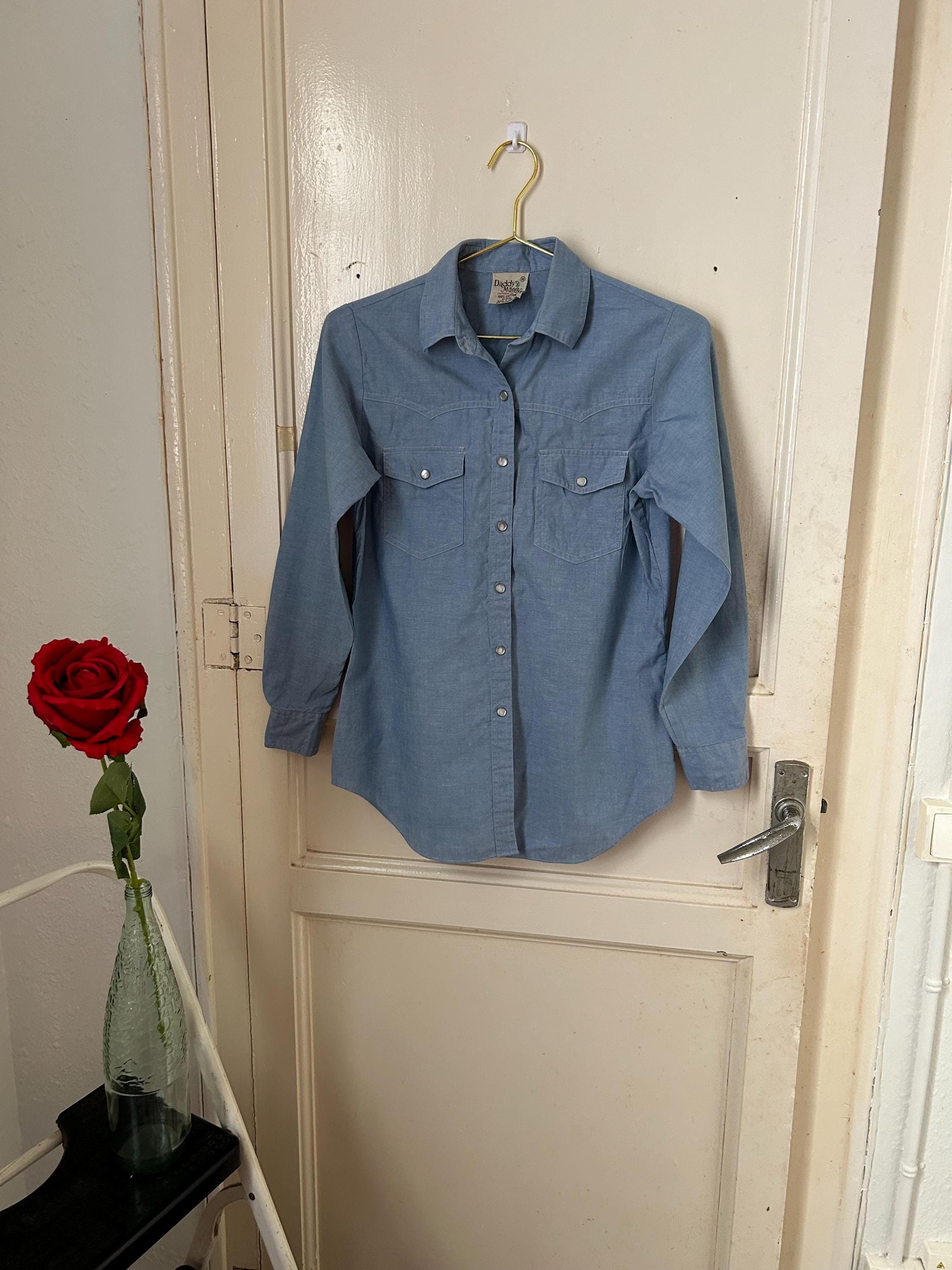 Vintage 100% Cotton Blue Chambray Pearl Snap Western Shirt - Etsy
