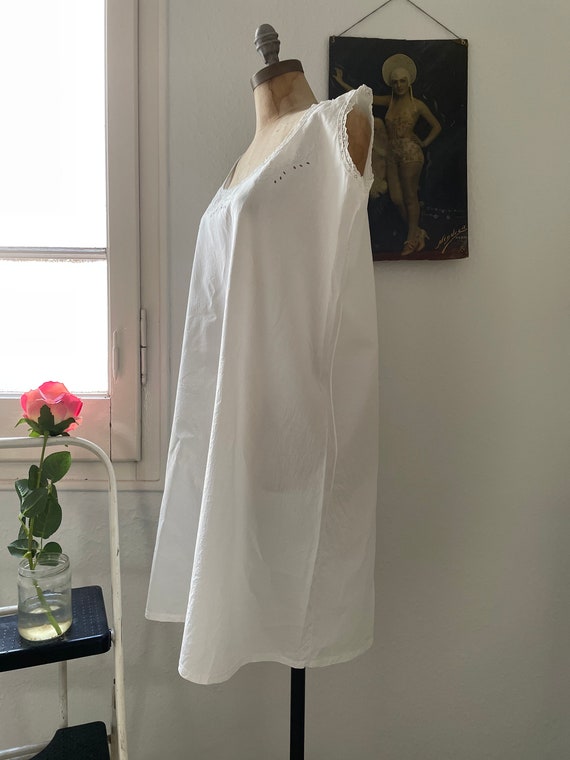 Antique Crisp White Linen Nightgown, Sleeveless S… - image 8