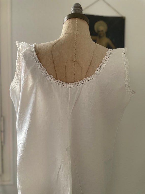 Antique Crisp White Linen Nightgown, Sleeveless S… - image 7