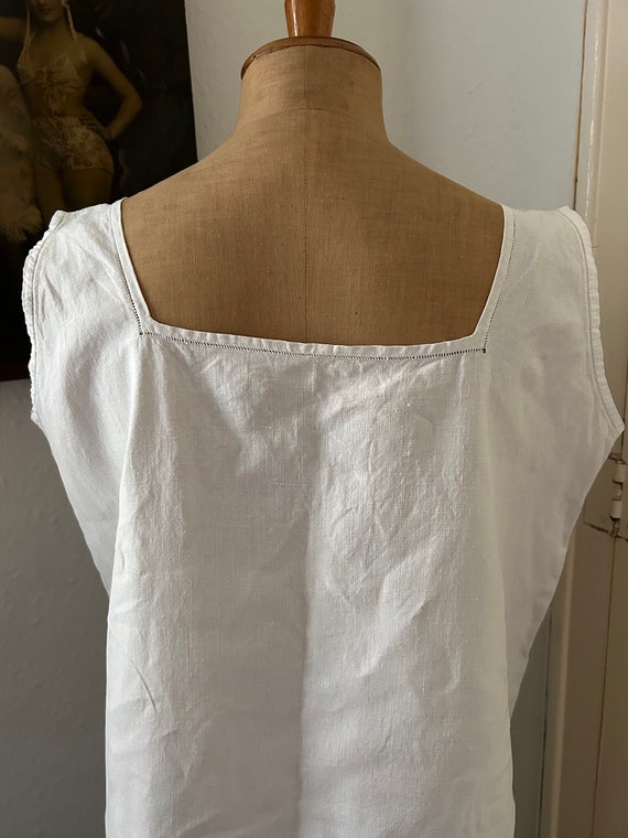 Antique White Linen Smock Dress Sleeveless Nightg… - image 8