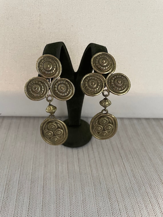 Vintage NOS Etruscan Revival Clip On Dangle Earri… - image 1