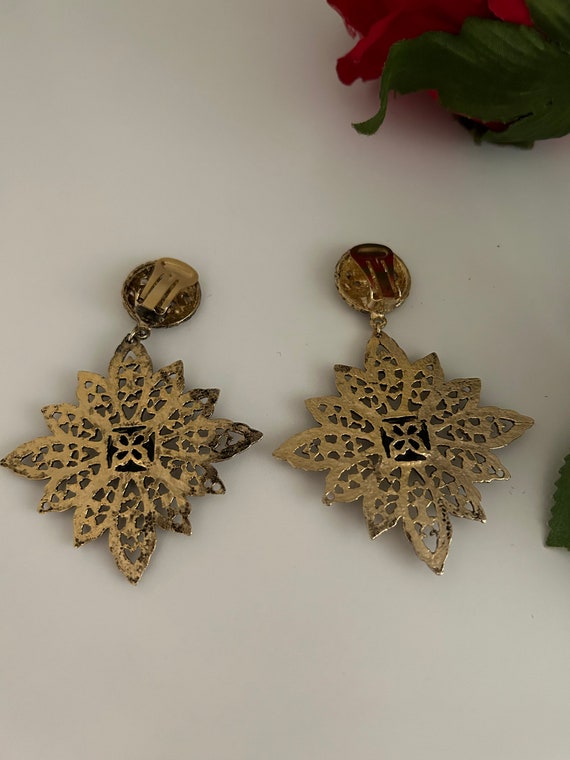 NOS Vintage Antiqued Gold Tone Starburst Statemen… - image 5