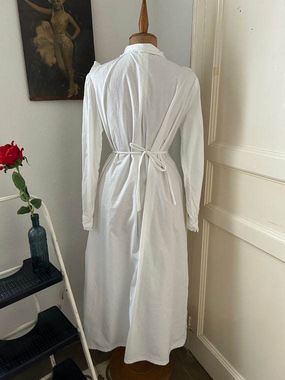 Antique Ruffled Bib White Cotton Nightgown, Edwar… - image 8