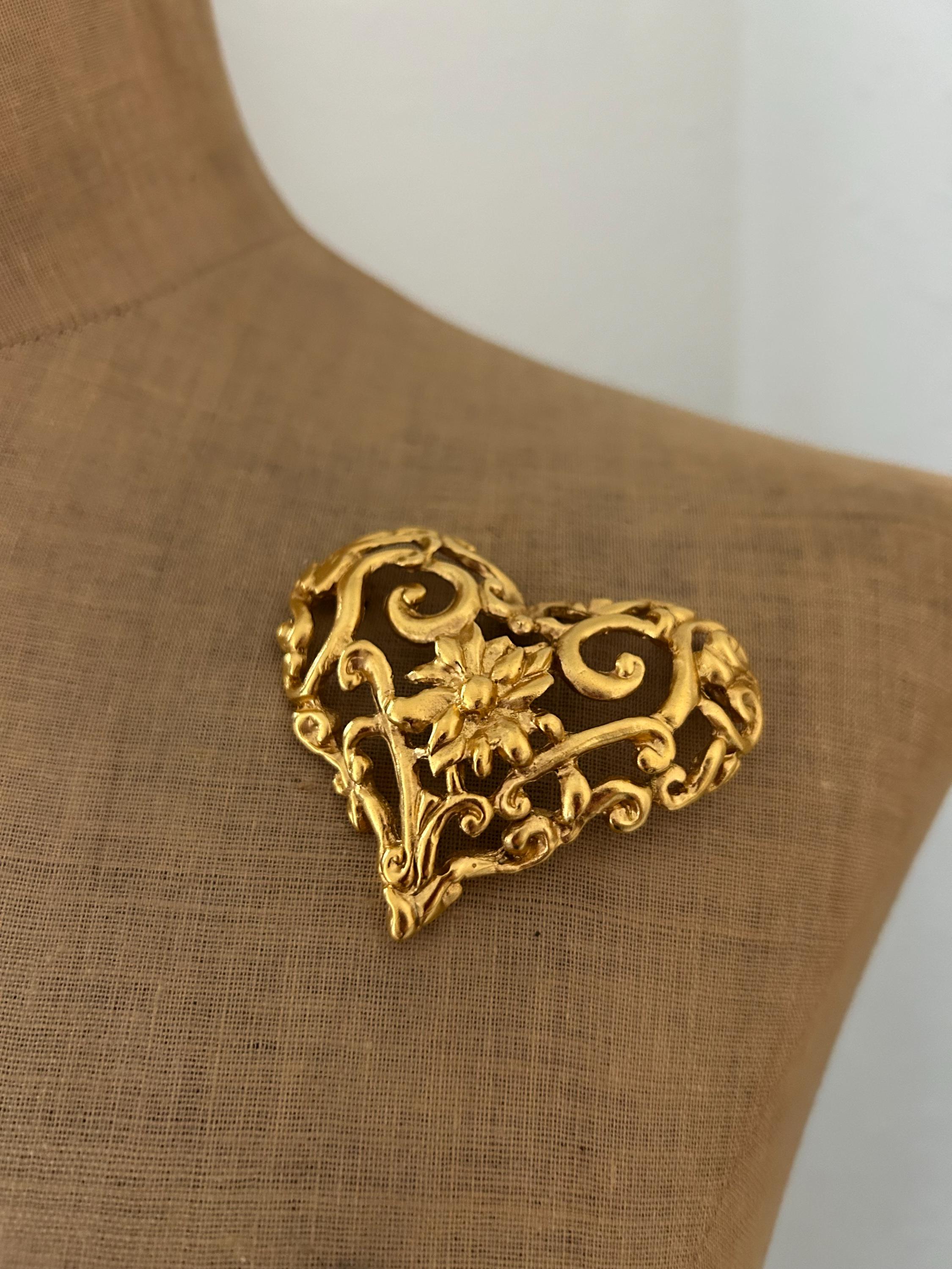 Vintage Christian Lacroix Gold Heart Brooch - Etsy
