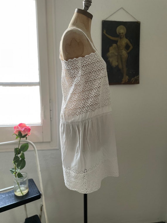 Antique White Eyelet Lace Cotton Chemise Size Sma… - image 10