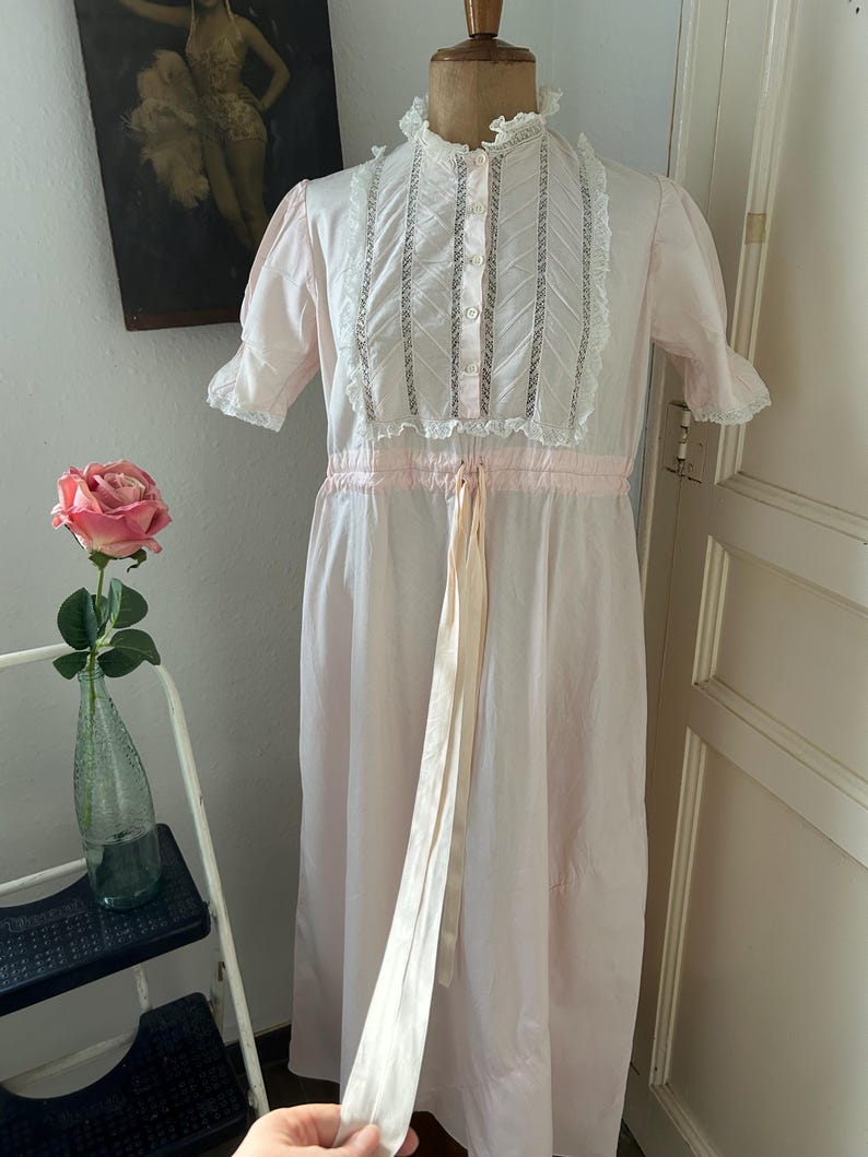 Vintage Rosa Baumwolle Nachthemd mit Puffärmeln, Spanische Dessous Bild 9