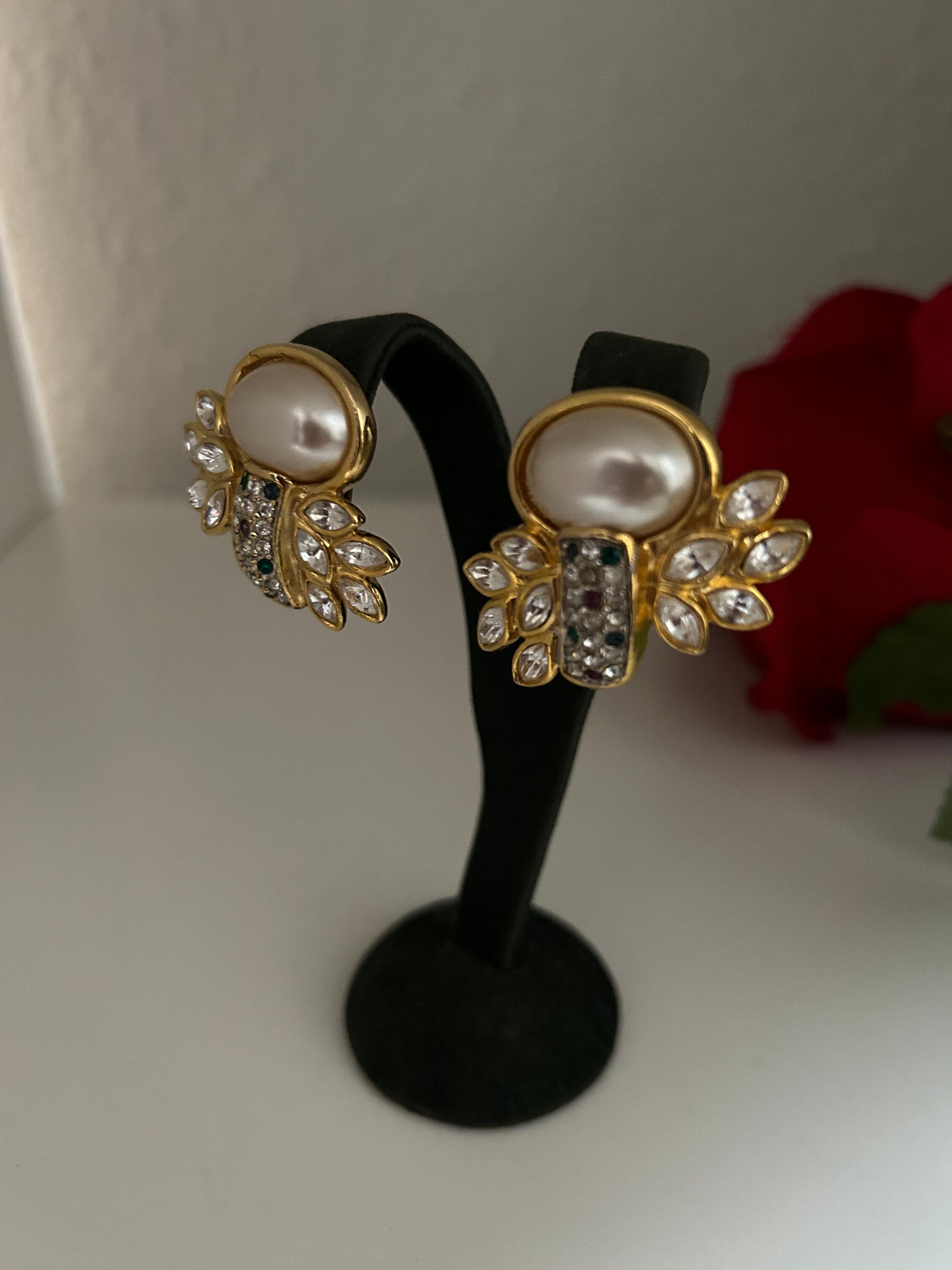 Boucles D'oreilles Vintage Clips Perle – Doré à L'or Fin – Créateur – Paire Ancienne