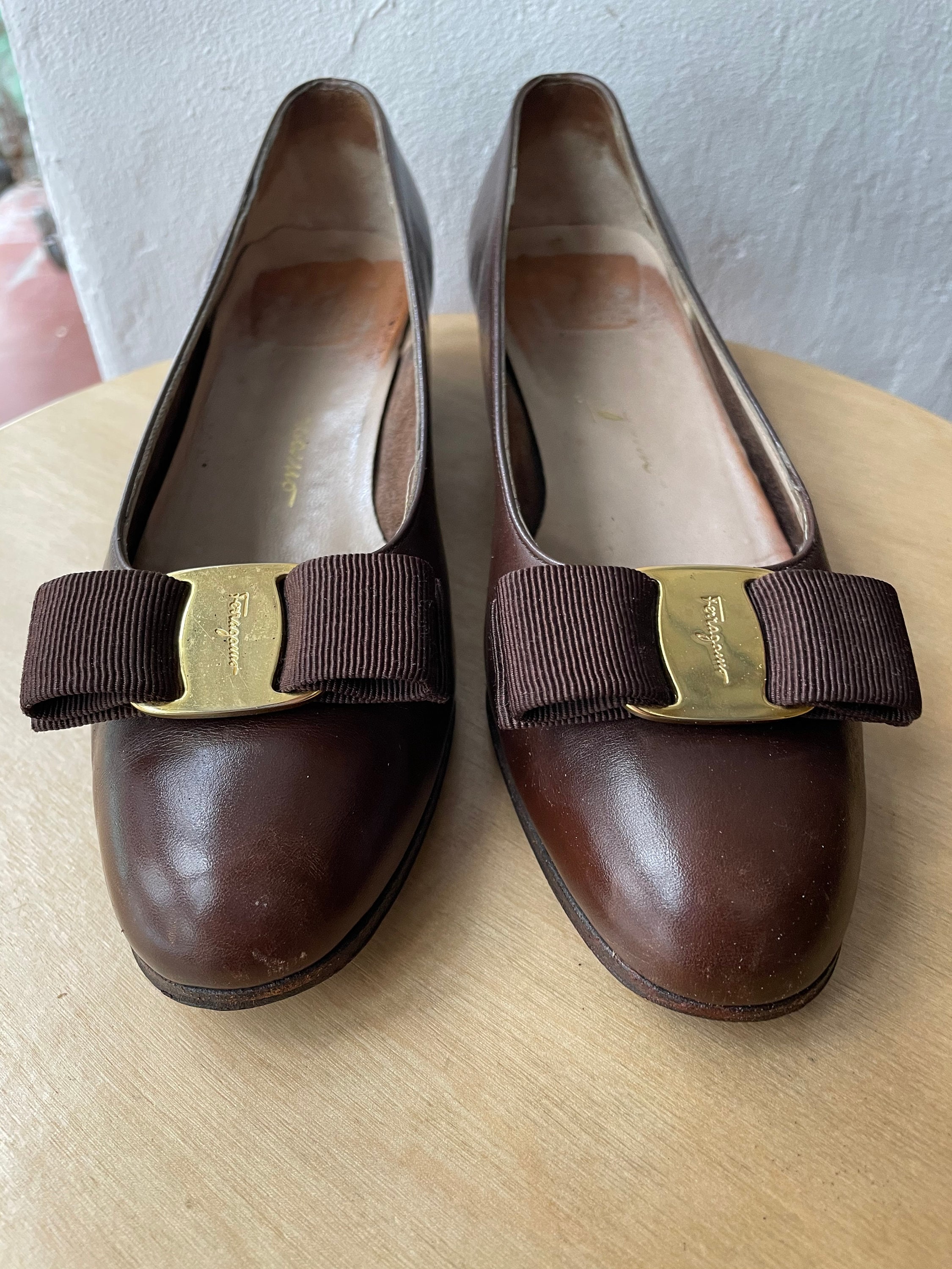 Vintage Ferragamo Vara Bow Flats Size 6 1/2 C Chocolate Brown | Etsy