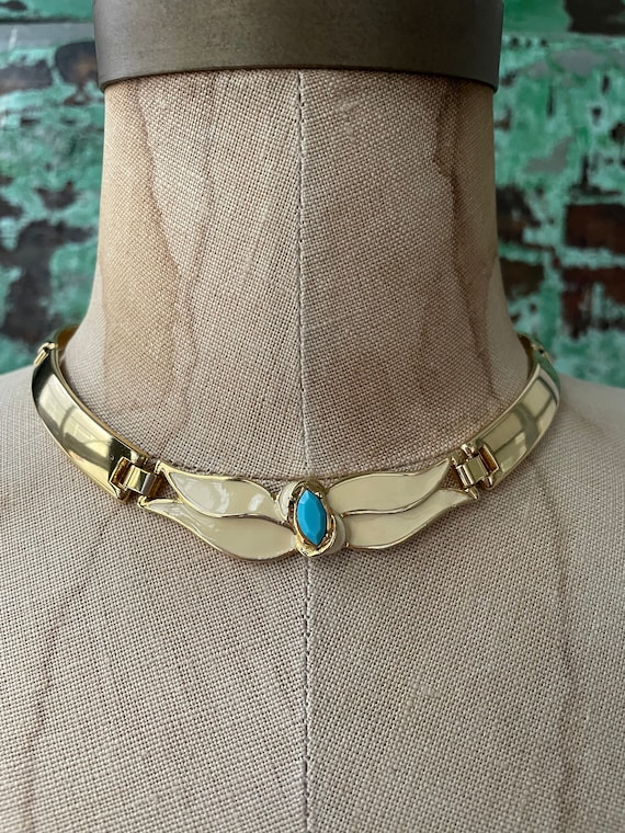 Vintage NOS 80s Art Deco Gold Plated Articulated Choker Necklace W