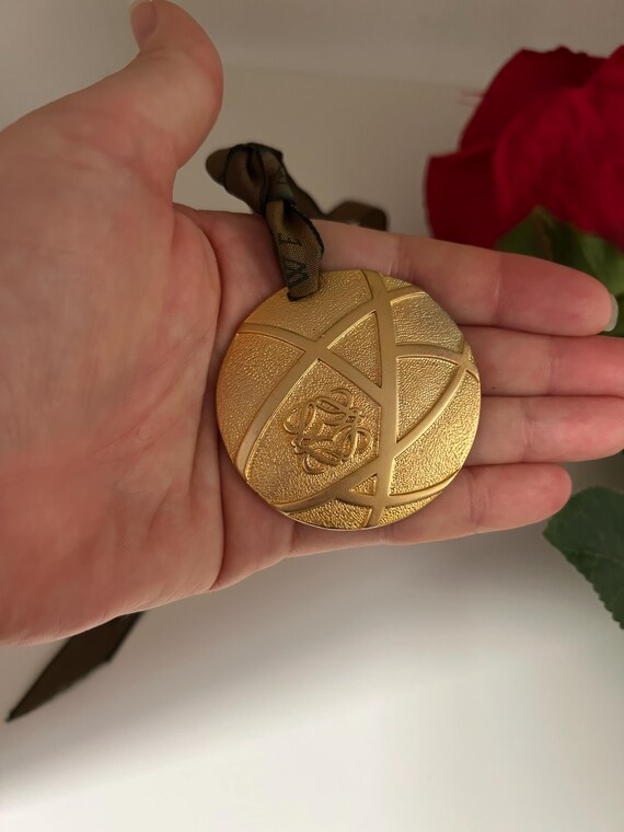 Vintage Loewe Round Gold Anagram Purse Charm Fob With Original