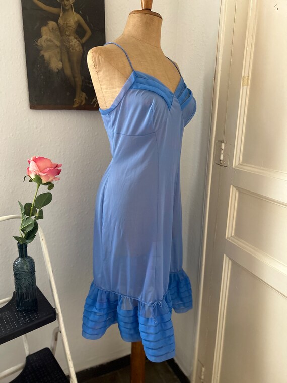 Vintage 50s Periwinkle Blue Nylon Slip Dress, Fro… - image 9