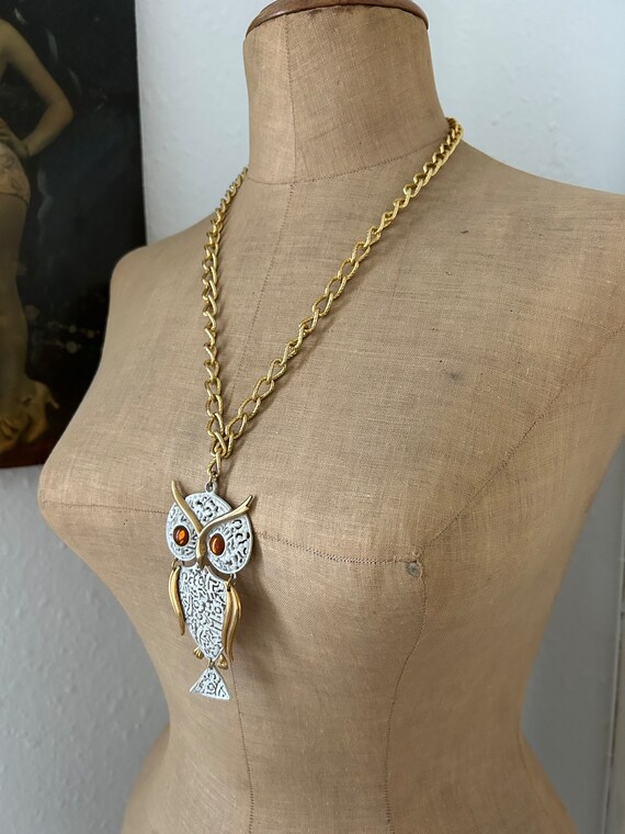 Collana da donna con ciondolo gufo e cuore bicolore 10K - YFN