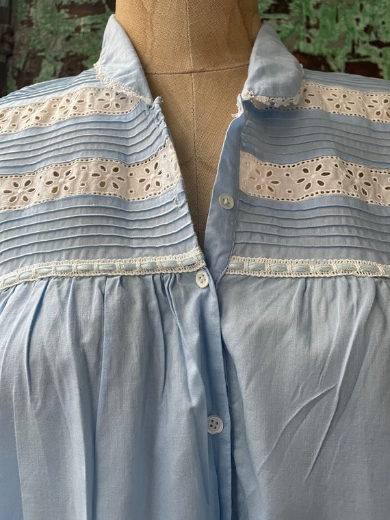 Vintage 1930s Blue Cotton Nightgown, Antique Long… - image 10