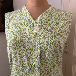 Vintage 1960s Green Floral Print Sleeveless Shift Dress with Pockets zdjęcie 3