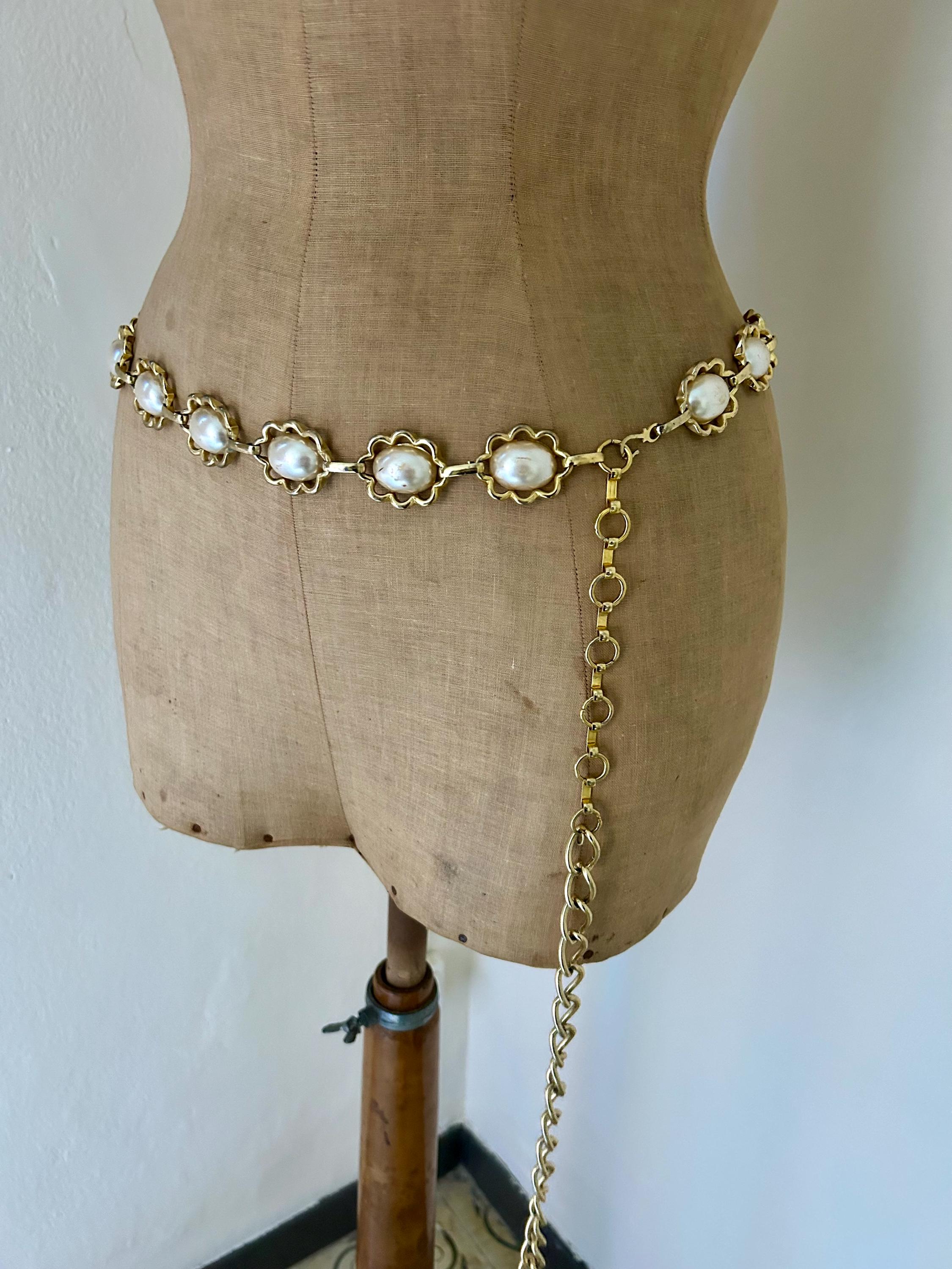 Vintage 90\'s Antique Brass Hammered Square Brown Cabochon Chain Belt size L / XL Vintage Gold Chain Belt L - Etsy main image 4
