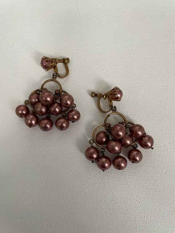 Vintage Mauve Glass Berry Beaded Dangle Chandelie… - image 1