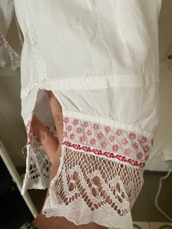 Antique White Split Leg Bloomers w/ Red Embroider… - image 7