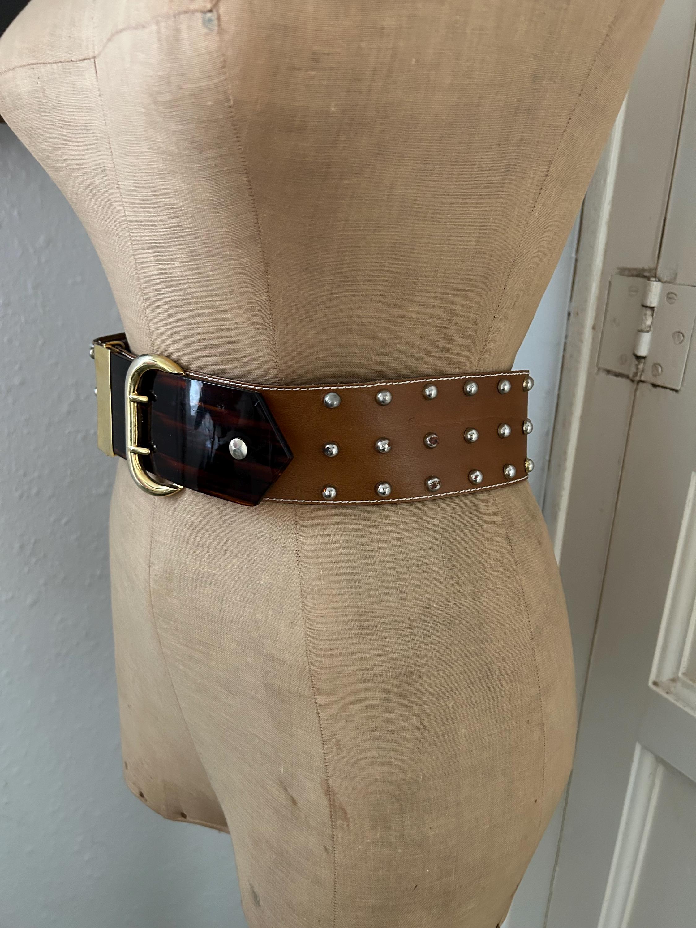 90’s Munsingwear real leather studs belt VTG 90s Black Leather Studded Silver Belt Filigree Engraved