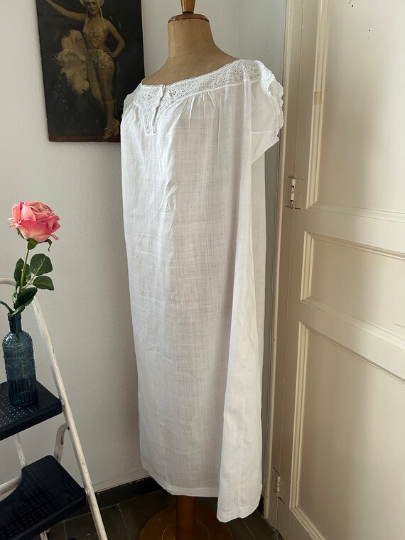Antique White Linen Muslin Smock Nightgown with D… - image 7