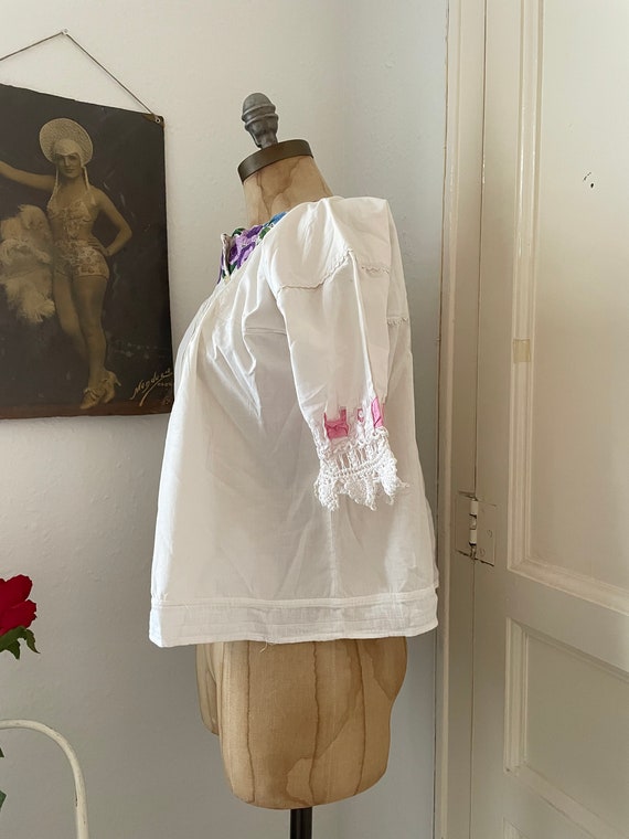 Antique Floral Embroidered Blouse from Provence, Fren… - Gem